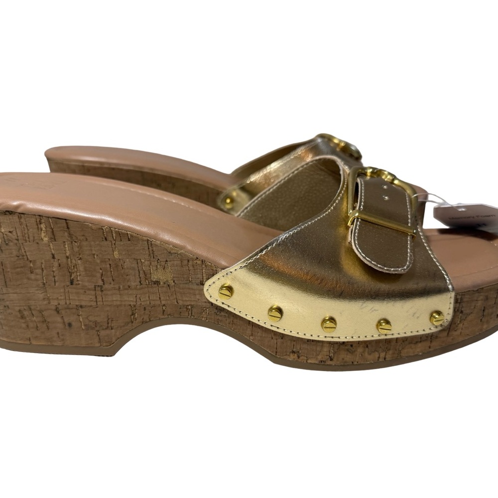 Time and Tru Metallic Gold Wedge Sandals NWT Size 11 Memory Foam Buckle - Picture 6 of 13